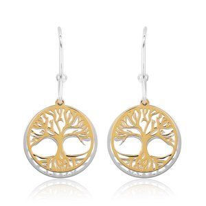 Vanbelle Sterling Silver Jewelry Tree of Life Half Hoop Earrings